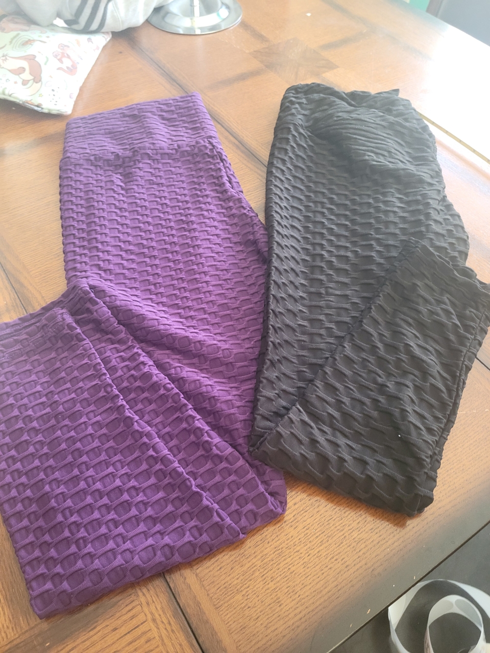 Bundle Of 2 Fashion Nova Black & Purple Textured Leggings
